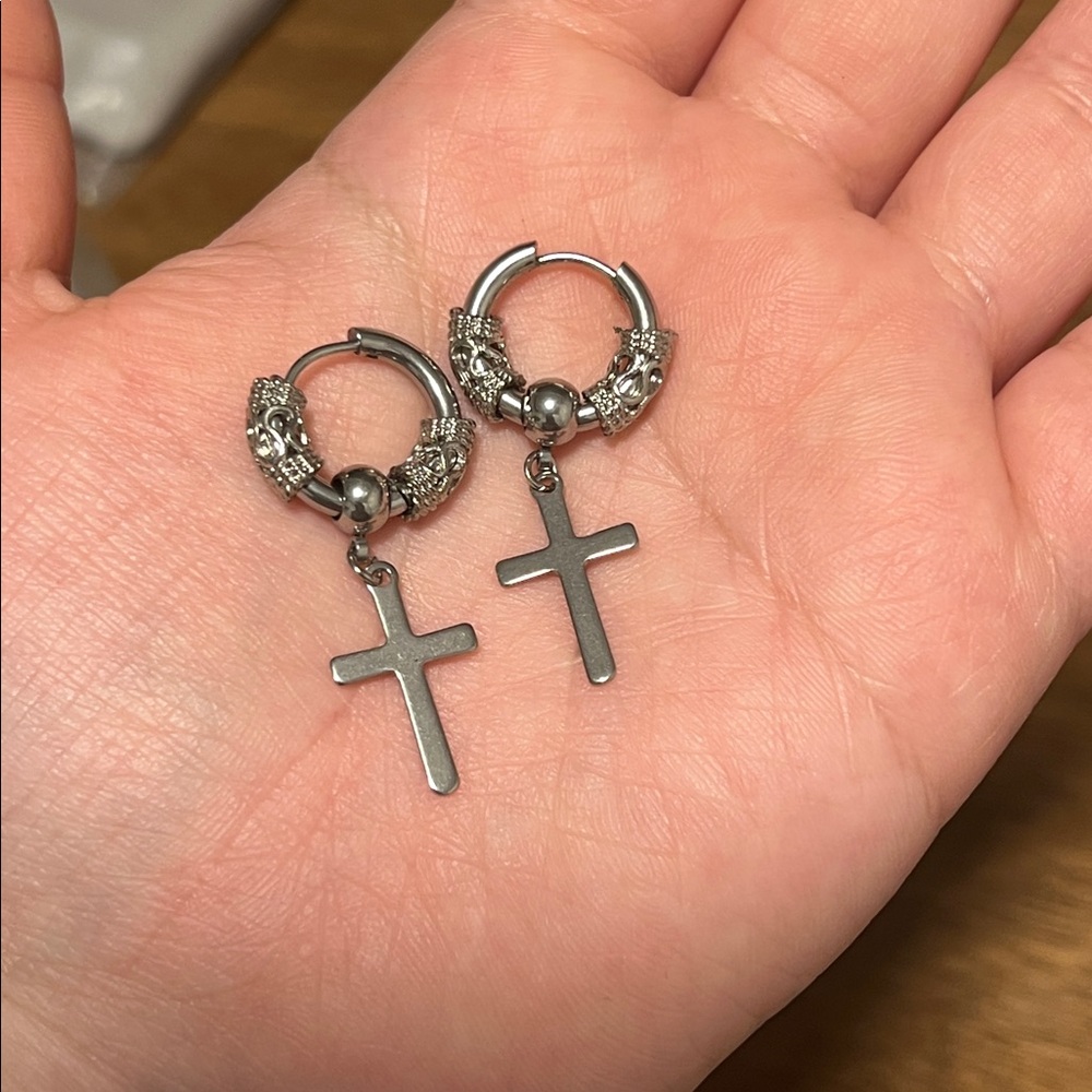 Elegant Silver Cross Hoop Earrings(9 packs)
